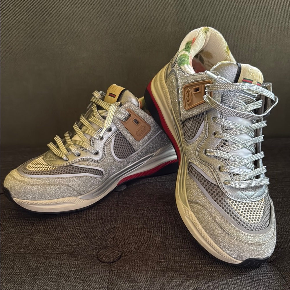 Gucci Gray Sneakers with Red Accents size 36.5